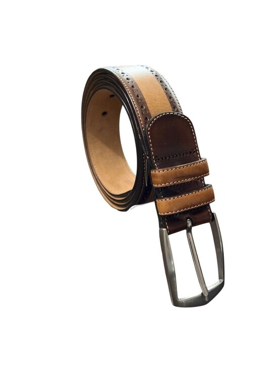 Mezlan Other - Mezlan Mens Size 44 Leather Belt Two-Tone Perforated Detailing Brown Tan Spain